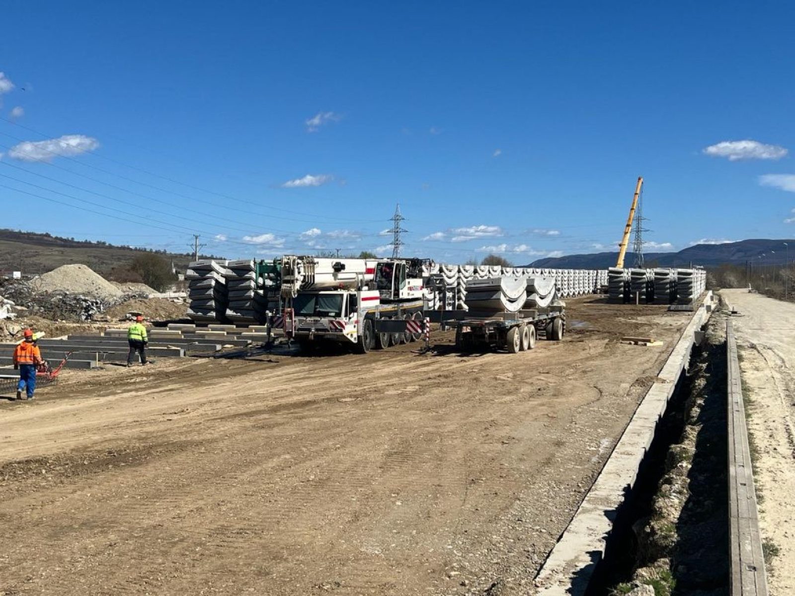 Prefabricated concrete lining rings stored on site